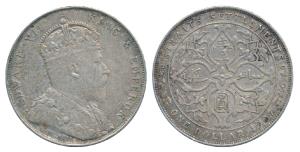Straits Settlements, Edward VII, Silver Dollar, 20.14g, 1907, rev. artistic design within 