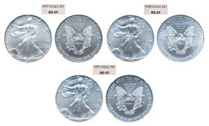 United States of America, Silver 1 Dollar, 1997, 1998 & 1999, American Silver Eagle, obv. 