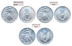 United States of America, Silver 1 Dollar, 2000, 2001 & 2002, American Silver Eagle, obv. 