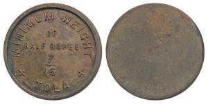 Minimum weight of Half Rupee, Copper 7/16 Tola, 5.05g, Calcutta Mint issue Uniface. Extrem