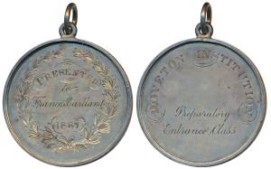 Doveton Institution, Silver Medal, 27g, Preparatory Entrance Class; 1887, Presented to Fra