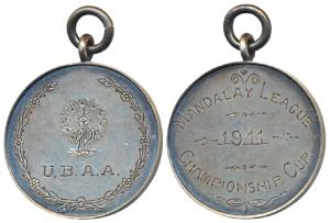 Mandalay League Championship Cup, Silver Medal, 11.50g, 1911; rev. peacock, U.B.A.A. Extre