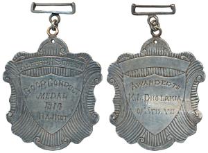 Alfred H. School, Silver Medal, 47g, 1914, Rajkot, Good Conduct Medal; rev. awarded to K. 