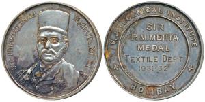 Sir Pherozeshah Mehta, K.C.S.I., Silver Medal, 33.23g, rev. V. J. Technical Institute Bomb