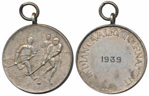 Indian Cavalry Tournament, Silver Medal, 17.70g, 1939; rev. hockey players. Extremely Fine