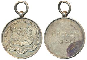 Engineering College Guindy, Silver Medal, 14.7g; rev. Hockey, 1940. Extremely Fine. Guindy
