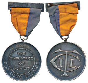 The Tin Plate Company of India Ltd., Silver Medal, 31g, For Long Service, awarded to P. Ba
