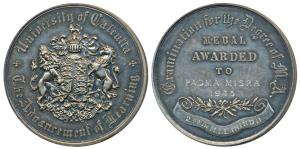 University of Calcutta, Silver Medal, 48g, Advancement of Learning; rev. Gramination for t