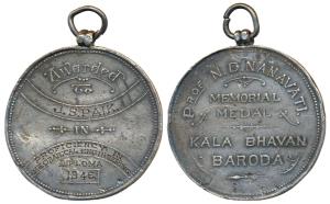 Prof. N.D. Nanavati Memorial Medal, Silver Medal, 17.3g, Kala Bhavan, Baroda; awarded to J