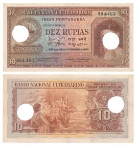 Indo-Portuguese, Dez / 10 Rupias, 6th issue, 1945, Banco Nacional Ultramarino, (J&R 12.30.