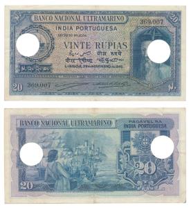 Indo-Portuguese, Vinte / 20 Rupias, 1945, Banco Nacional Ultramarino (J&R 12.31.3). Two ca