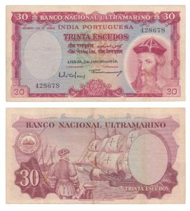 Indo-Portuguese, 30 Escudos, 7th issue, 1959, Banco Nacional Ultramarino, (J&R 12.35.4). V
