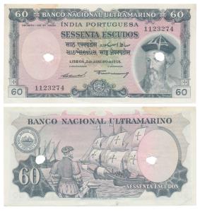Indo-Portuguese, 60 Escudos, 7th issue, 1959, Banco Nacional Ultramarino, (J&R 12.36.5). T