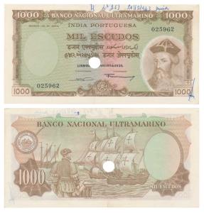 Indo-Portuguese, 1000 Escudos, 7th issue, 1959, Banco Nacional Ultramarino, (J&R 12.40.2).