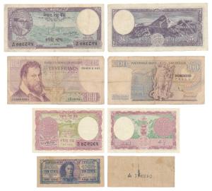 Belgium, 100 Cents, 1969; Ceylon, 10 Cents, 1942; Nepal, Rupee 1 & 5 . Fine to Very Fine. 