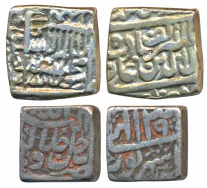 Akbar, Silver Square Rupee, 11.24g, Urdu Zafar Qarin Mint (off flan), AH Alif (1000) (KM 8