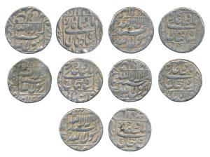 Shah Jahan, Silver Rupee (5), Patna Mint, RY 16, 18, 25, 27 & 31, legend within square are