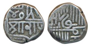 British Protectorate, Silver Kori, 4.92g, in the name of Muzaffar Shah with Nagari legend 