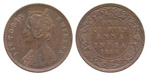 Victoria Empress, Copper ¼ Anna, 1886, Bombay Mint (Prid 641). About Uncirculated.