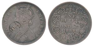 Victoria Empress, Silver Rupee, 1888, initials ‘PM’ for Portuguese Mozambique counter mark