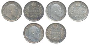 Edward VII, Silver ¼ Rupee (3), 1906, Calcutta Mint (Prid 435); 1908, Calcutta Mint, (Prid