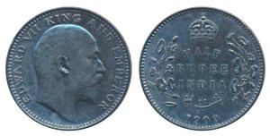 Edward VII, Silver ½ Rupee, 1909, Calcutta Mint, No mint mark, (Prid 313). Extremely Fine.