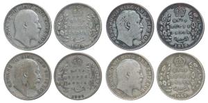 Edward VII, ½ Silver Rupee, 1905, 1907, 1910 (2) Calcutta Mint, No mint mark (Prid 309, 31