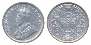 George V, Silver 2 Annas, 1911, Calcutta Mint (Prid 564). About Extremely Fine.