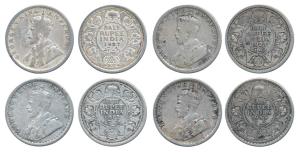 George V, ½ Silver Rupee, 1912, 1927 (2), 1933 Calcutta Mint (Prid 319, 330 & 333). Fine t