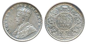 George V, Silver Rupee, 1918, the last digit recut 7 upon 8. Uncirculated.