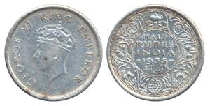 George VI, Silver ½ Rupee, 1938, Bombay Mint, A / I / dot (Prid 351). Very Fine+.
