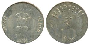 Brass Nickel Rupees 10, Error and Off-Metal Strike, 6.84g, 2019, struck on a single Brass 