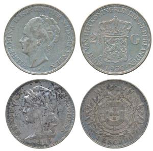 Netherlands, Wilhelmina, Silver 2 ½ Gulden, 1930 (KM 165); Portugal, Silver Escudo 1915, o