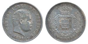 Portugal, Carlos I, Silver 500 Reis, 12.52g, 1891 (KM 535). Very Fine+.