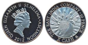 St. Helena, The East India Company, Silvered Copper, 10 pence, 12g, 2012, Commorating the 