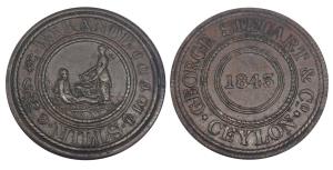 Ceylon, Wekande Mills Coffee Plantation, 19 Cents Copper Token, "1843" (1881), obv. "1843"