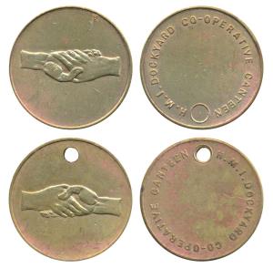 Bombay Port token, Gold gilt on copper, Obv. His Majesty's Indian Dockyard. Rev. handshake