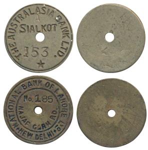 Australasia Bank, Sialkot branch, Cash Withdrawal token, Copper; National Bank of Lahore, 