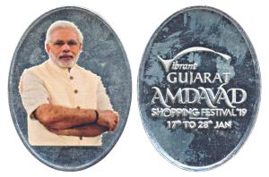 Prime Minister Narendra Modi, Silver, 8g, obv. colour portrait of the prime minister, rev.