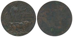 World War I, Death Plaque, Brittania standing with the British Lion, given to the families