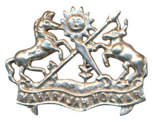 Indore State, Silver coat of Arms, 8.6g, sunburst at top flanked by horse and bull, spear 