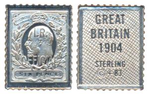 Straits Settlements, Silver Stamp Ingot, 2g, Edward VII, Silver 6 Pence. Proof.