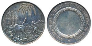 Agricultural and Horticultural Society of India, Silver Medal, 21g, obv. Hindu ryot plough