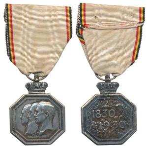 Belgium, Centenary of the Reign, Silver, 17.37g, 1930, obv. portraits of the three Leopold