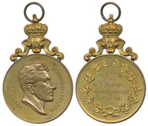 Coronation Medal of King Albert I, 1912, Gold gilt on Copper, 43g, obv. bust with legend "