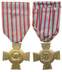 France, Croix Du Combatant, Gold Gilt on Bronze cross, 17.34g, World War II, obv. liberty 