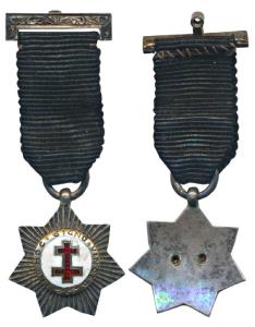 Knight templar Medal, Silver and enamel with pin, 4.82g, original ribbon. Extremely Fine.
