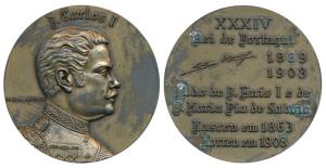 Indo Portuguese Monarchs, Bronze Medal, 94.93g, CARLOS I (1889-1908), obv. bust of the rul