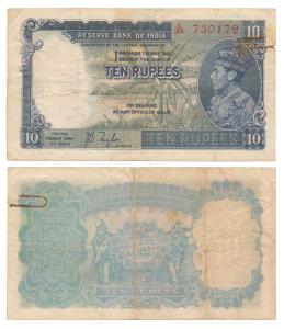 George VI, Rupees 10, 1st issue, 1938, signed J. B. Taylor, (J&R 4.5.1). Fine, rust mark f