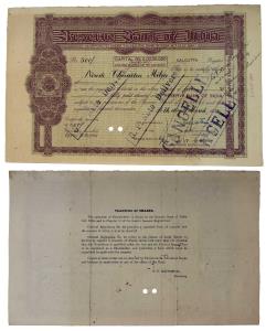 Reserve Bank of India, Share Certificate, dated 26th March 1935, Calcutta Issue, logo of t